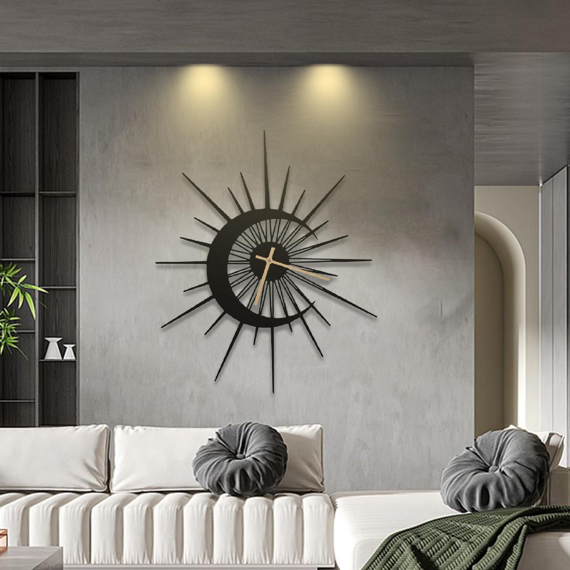 SIGNLEADER Large Metal Silent Wall Clock Moon Wall Sculpture Hangings